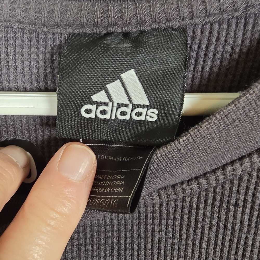 Adidas Men's Gray Ribbed Thermal Knit Long Sleeve Shirt Size 2XL - Picture 5 of 11